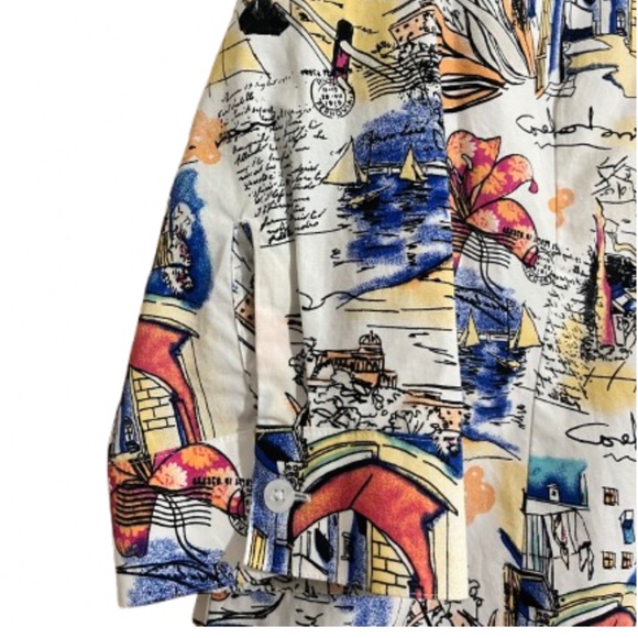 Chico’s Women’s Vibrant Multi 100% Cotton No-Iron Relaxed Graphic Shirt Sz-S/M - Picture 6 of 7